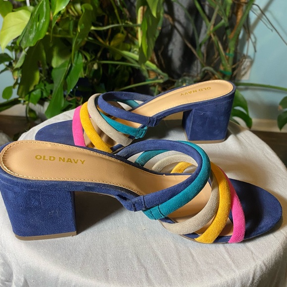 Rainbow Summer low heel sandals open toe mule kitten heel chunky heel - Picture 2 of 6